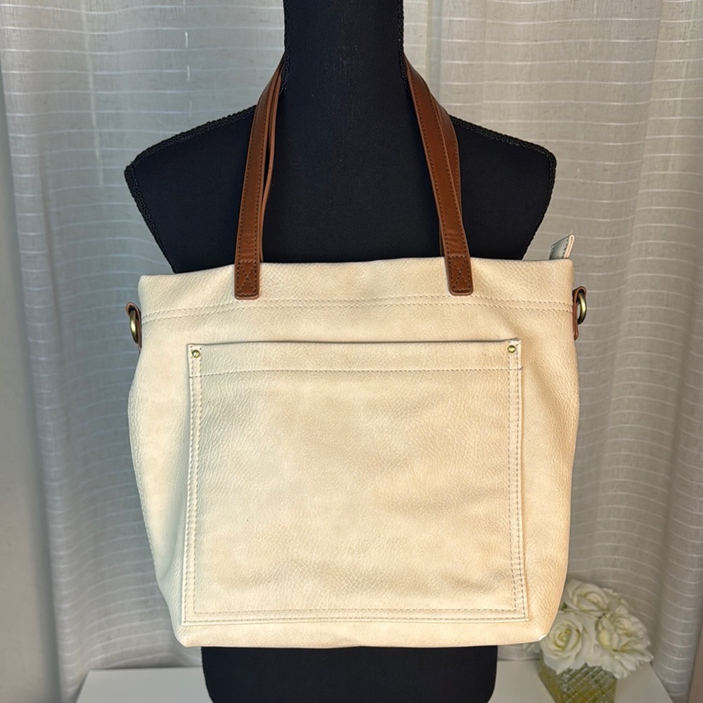 SASHA + SOFI Elegant Cream Tote Bag with Tan Straps